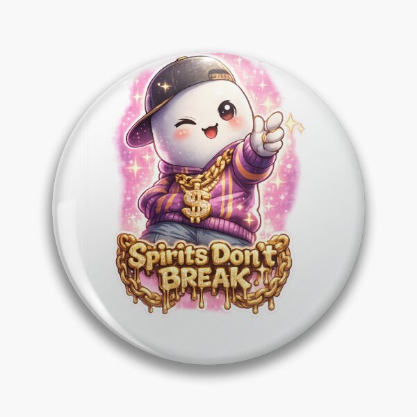 Artikelvorschau, Chibi-Geister-Sticker – „Geister zerbrechen nicht“: Zwinkernder Geist mit Glitzerkette und goldenem Tropfentext entworfen und verkauft von SparkVault.