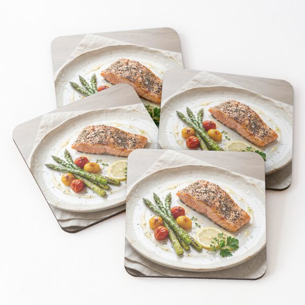 Item preview, Close up of baked salmon crusted with black pepper designed and sold by pixelbloom17.