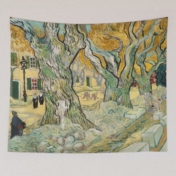 Item preview, The Road Menders by Vincent van Gogh: Post Impressionist Autumn Tree Poster designed and sold by artofuniverse.