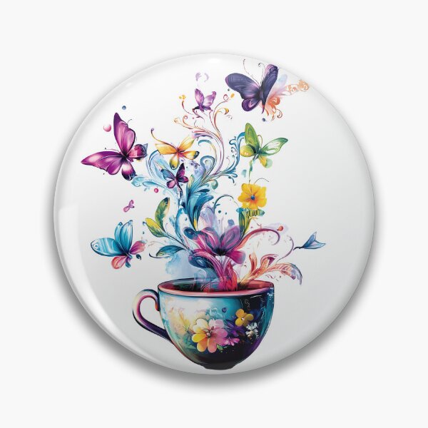 Item preview, Magical Teacup with Flowers and Butterflies - Vibrant Whimsical Floral Art Print designed and sold by DesignArtist.ia.