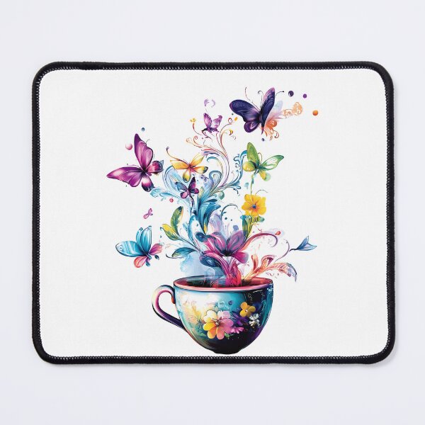 Item preview, Magical Teacup with Flowers and Butterflies - Vibrant Whimsical Floral Art Print designed and sold by DesignArtist.ia.