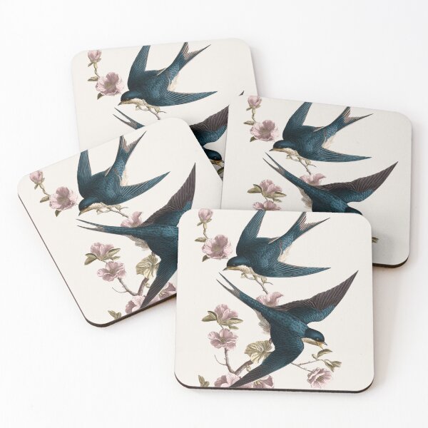 Item preview, Two Swallows with Cherry Blossoms Chinoiserie Bird Art designed and sold by BestVarieties.