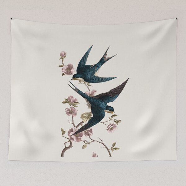Item preview, Two Swallows with Cherry Blossoms Chinoiserie Bird Art designed and sold by BestVarieties.