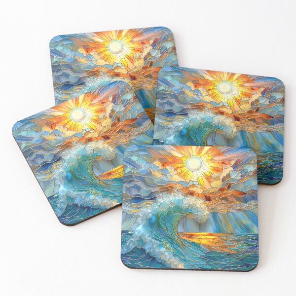 Item preview, Ocean Waves at Sunset: Stained Glass Art designed and sold by MargaretWiktor.