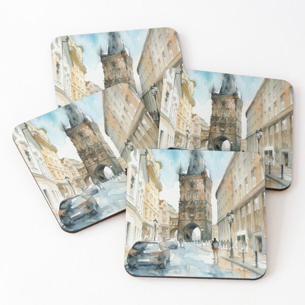 Item preview, Gothic Powder Tower Prague Watercolor Cityscape designed and sold by caracatita75.