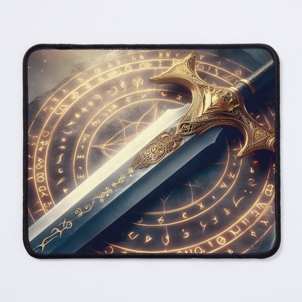 Item preview, Ornate Sword With Glowing Runic Stone Digital Art designed and sold by PandaTShirtShop.