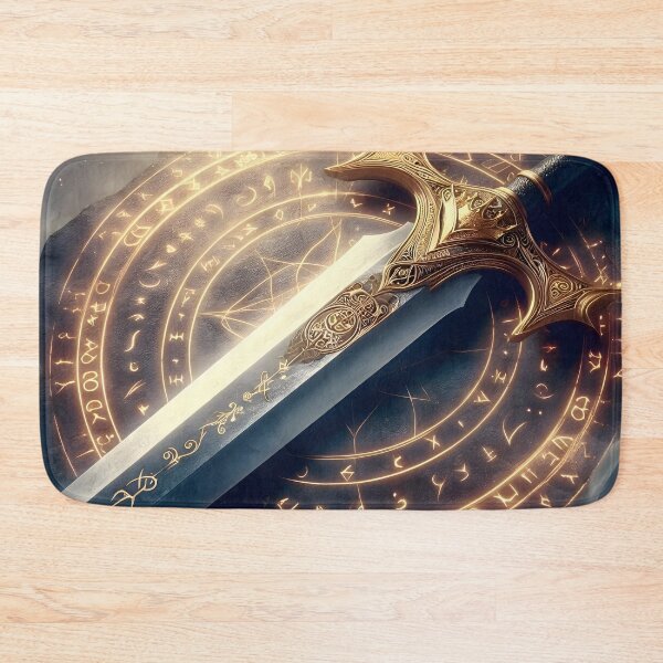 Item preview, Ornate Sword With Glowing Runic Stone Digital Art designed and sold by PandaTShirtShop.