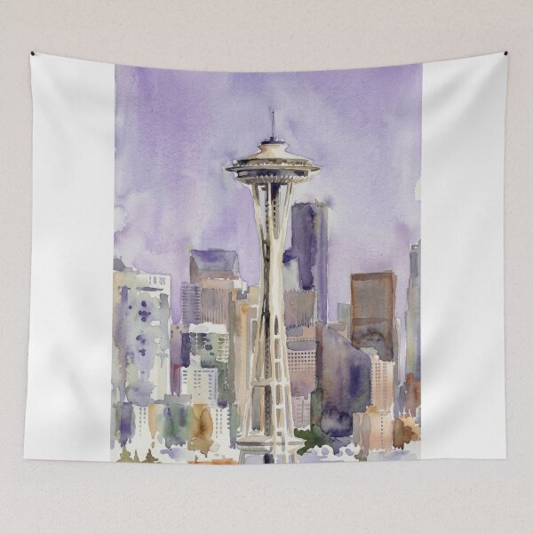 Item preview, Seattle Space Needle Skyline Watercolor Painting designed and sold by caracatita75.
