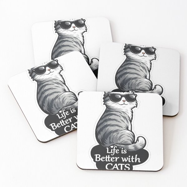 Artikelvorschau, Coole Katzen – Leben ist besser mit Katzen – Sonnenbrille im minimalistischen Stil (Aufkleber) entworfen und verkauft von IconicDesignsXd.