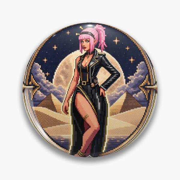 Item preview, A cartoon woman with pink hair stands in front of pyramids on transparent background designed and sold by Creative88Art.