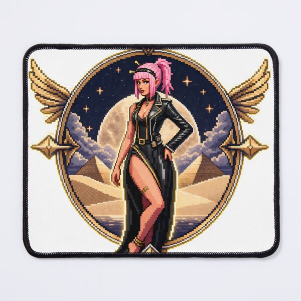 Item preview, A cartoon woman with pink hair stands in front of pyramids on transparent background designed and sold by Creative88Art.