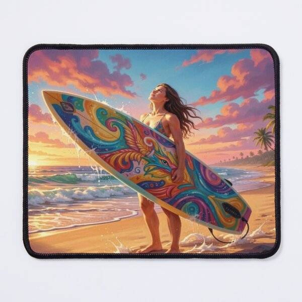 Item preview, Vibrant Sunset Surf Art with Colorful Board, Ocean Waves and Tropical Beach Energy designed and sold by FotoworldEdel.