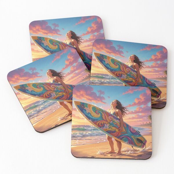 Item preview, Vibrant Sunset Surf Art with Colorful Board, Ocean Waves and Tropical Beach Energy designed and sold by FotoworldEdel.