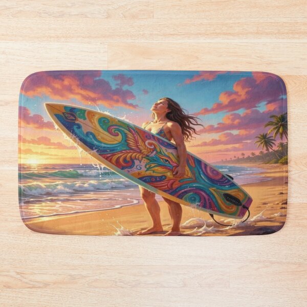 Item preview, Vibrant Sunset Surf Art with Colorful Board, Ocean Waves and Tropical Beach Energy designed and sold by FotoworldEdel.