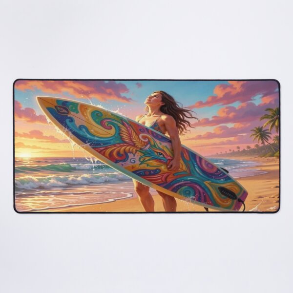 Item preview, Vibrant Sunset Surf Art with Colorful Board, Ocean Waves and Tropical Beach Energy designed and sold by FotoworldEdel.