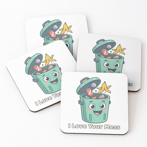 Item preview, A cartoon trash can with a smiling face and the words 'I Love Your Mess' on transparent background designed and sold by Creative88Art.