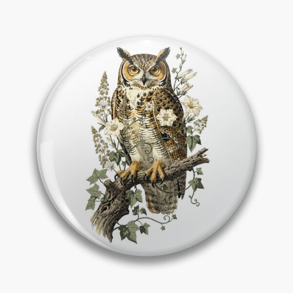 Item preview, Great Horned Owl Botanical T-Shirt | Bubo Virginianus Vintage Illustration | Dark Academia Nature Gift designed and sold by Panom Suavichien.
