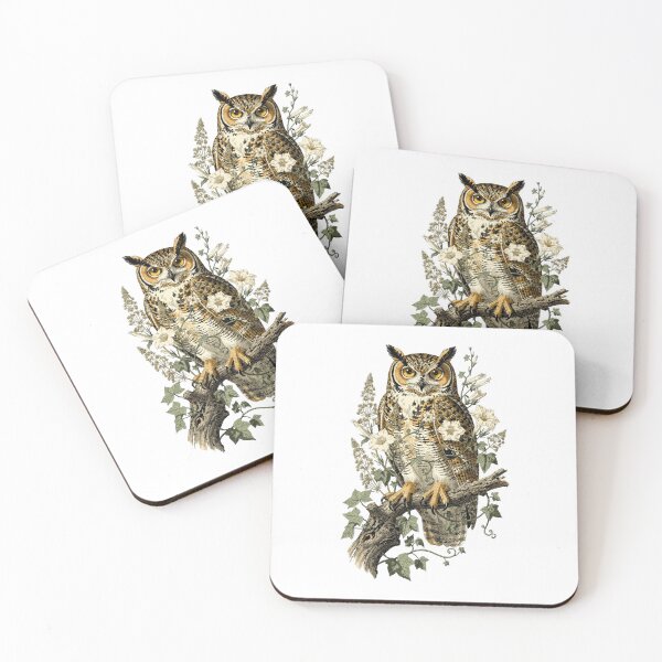 Item preview, Great Horned Owl Botanical T-Shirt | Bubo Virginianus Vintage Illustration | Dark Academia Nature Gift designed and sold by Panom Suavichien.