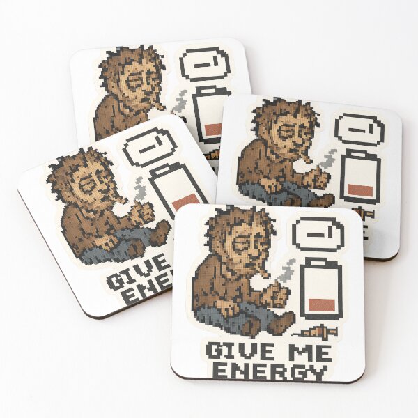 Item preview, A pixel art illustration of a man sitting next to an energy drink can on transparent background designed and sold by Creative88Art.