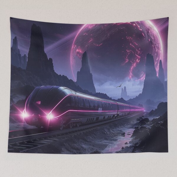 Item preview, Neon Train Cyberpunk Landscape designed and sold by QuantumDrift.
