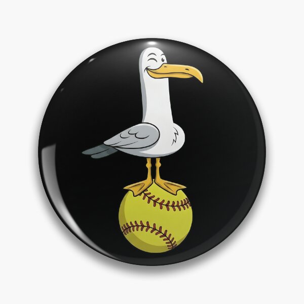 Artikelvorschau, Lustige Möwe steht auf einem Softball - Winking Bird Sports Maskottchen entworfen und verkauft von haitrieuic96.