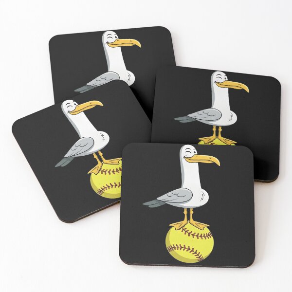 Item preview, Funny Seagull Standing on Softball - Winking Bird Sports Mascot designed and sold by haitrieuic96.