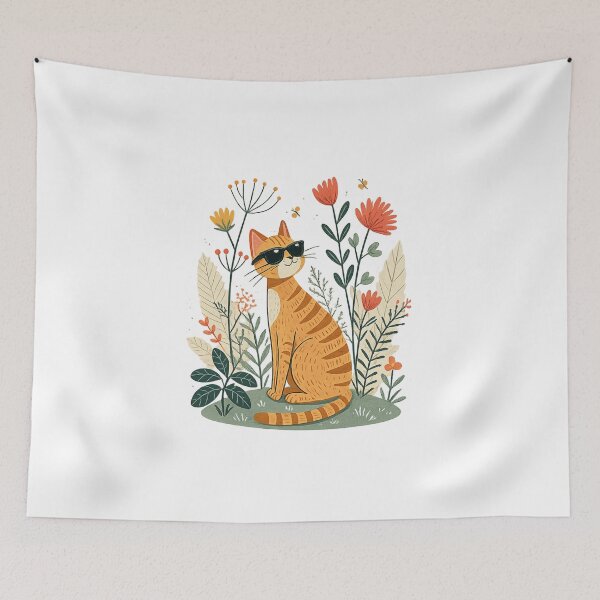Item preview, Cool Sunglasses Cat in Floral Garden – Aesthetic Cute Cat Sticker designed and sold by IconicDesignsXd.