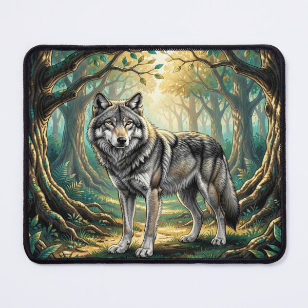 Item preview, Majestic Wolf in Enchanted Forest Art with Soft Light and Natural Woodland Atmosphere designed and sold by FotoworldEdel.