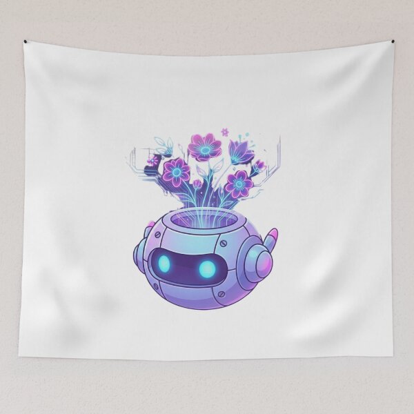 Item preview, Cyberpunk Botanical Bot - Kawaii Sci-Fi Flower Vase Art designed and sold by RickyStick.