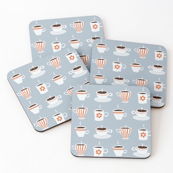 Item preview, Coffee cups on grayish blue designed and sold by MarleinWinter.