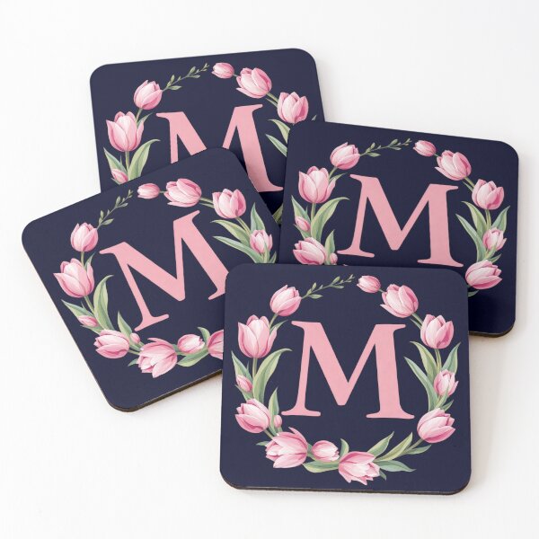Item preview, Letter M Floral Monogram with Pink Tulips designed and sold by roxysnextgenart.