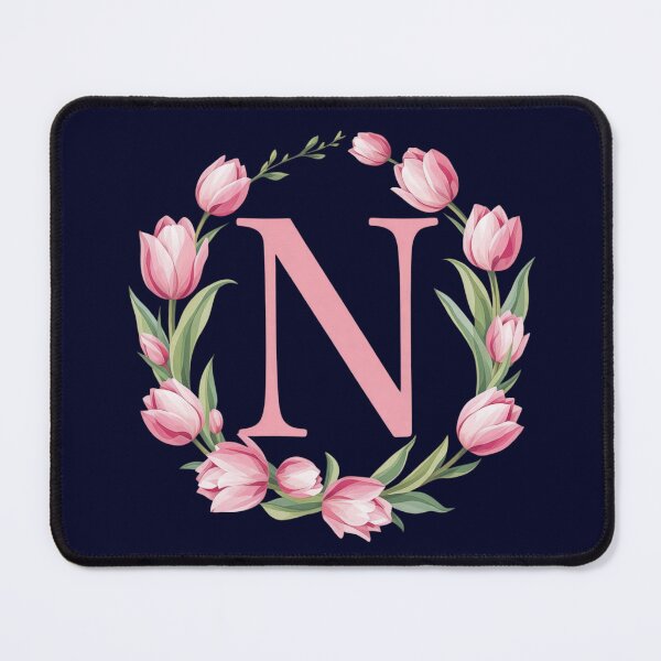 Item preview, Letter N Floral Monogram with Pink Tulips designed and sold by roxysnextgenart.