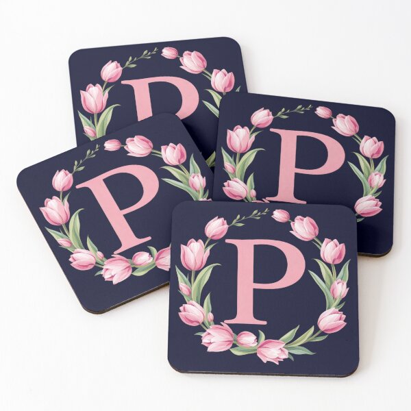 Item preview, Letter P Floral Monogram with Pink Tulips designed and sold by roxysnextgenart.