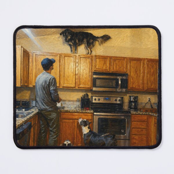 Item preview, Kitchen scene with man and dogs designed and sold by donchago.