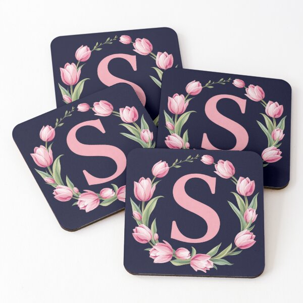 Item preview, Letter S Floral Monogram with Pink Tulips designed and sold by roxysnextgenart.