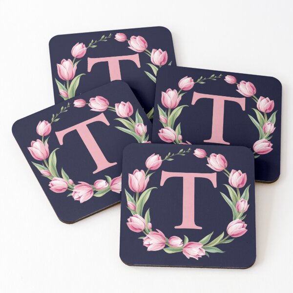 Item preview, Letter T Floral Monogram with Pink Tulips designed and sold by roxysnextgenart.