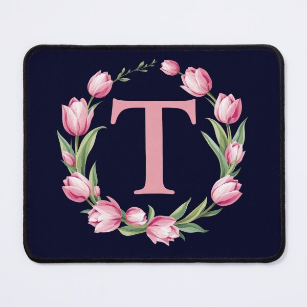Item preview, Letter T Floral Monogram with Pink Tulips designed and sold by roxysnextgenart.