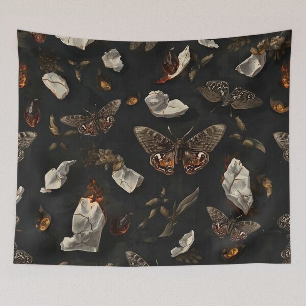 Item preview, The Porcelain Moth - Eerie Gothic Insect & Shattered Seamless Pattern designed and sold by kabucino.
