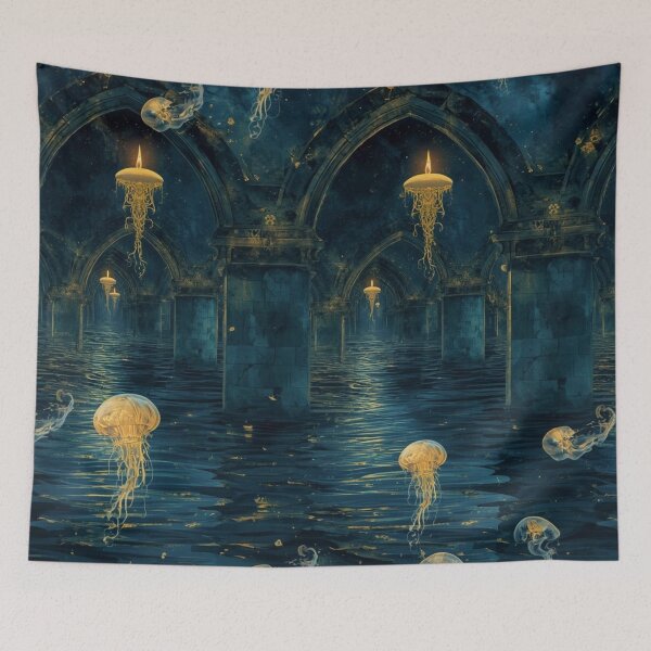 Item preview, Sunken Chapel - Ethereal Gothic Ocean & Ruins Seamless Pattern designed and sold by kabucino.