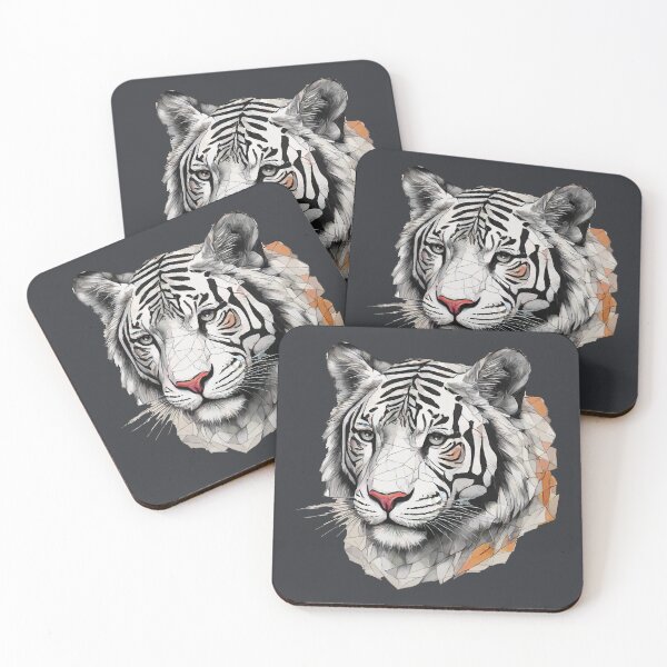 Item preview, Geometric Mosaic White Tiger – Modern Animal Art designed and sold by Tklezardesigns.