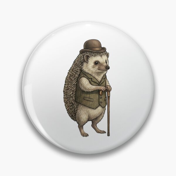 Item preview, Dapper Hedgehog Bowler Hat Cane Animal Lover designed and sold by AntiqueImages.