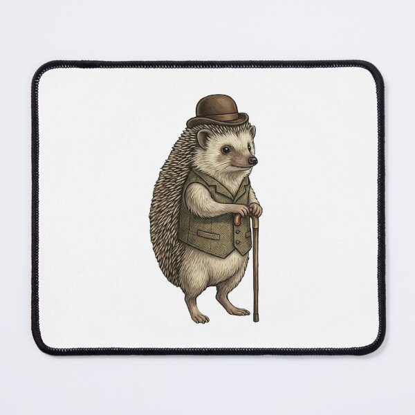 Item preview, Dapper Hedgehog Bowler Hat Cane Animal Lover designed and sold by AntiqueImages.