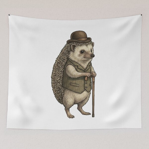 Item preview, Dapper Hedgehog Bowler Hat Cane Animal Lover designed and sold by AntiqueImages.