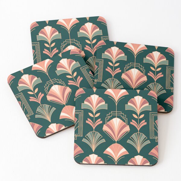 Item preview, Art Deco Fan Pattern - Emerald & Coral designed and sold by JhonMaverick.