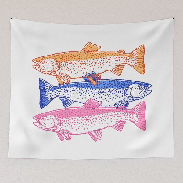 Item preview, Colorful Trout Fishing Illustration Vintage Angler Design designed and sold by trajeado14.