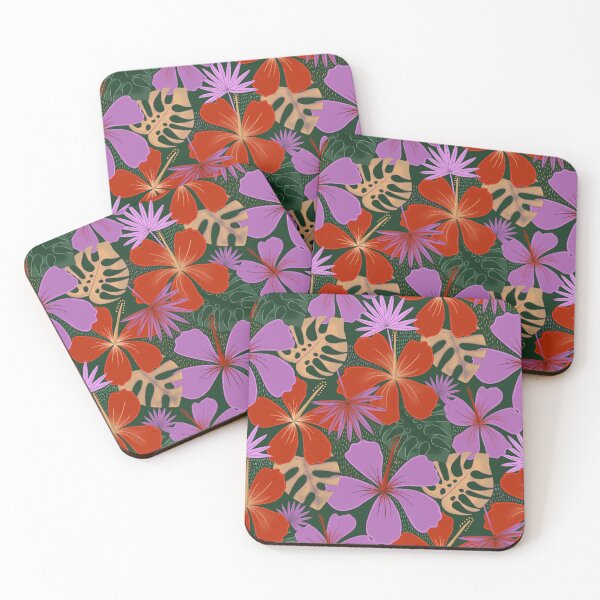 Item preview, Vibrant Exotic Tropical Flowers in orange, pink, yellow on green background designed and sold by andrea.lavendelle.
