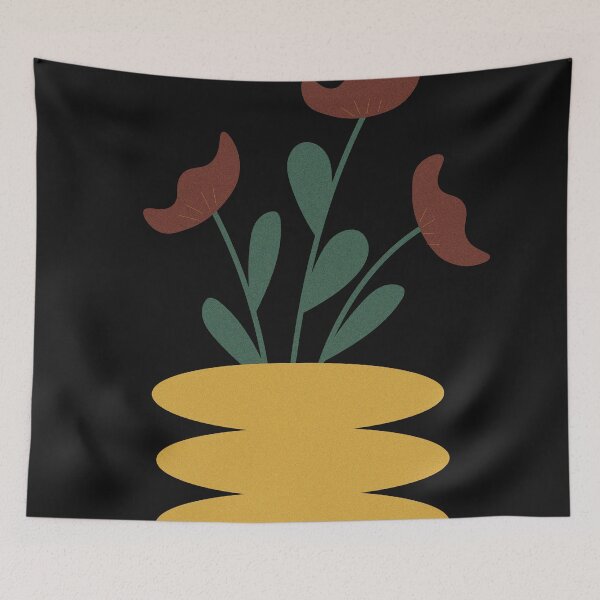Artikelvorschau, Abstrakte, strukturierte Illustration stilisierter Blumen in einer Vase auf schwarzem Hintergrund. entworfen und verkauft von TaniaArtDesign.