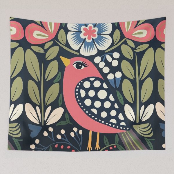 Item preview, Colorful Bird Art Print – Botanical Floral Illustration  designed and sold by Filora Atelier | Bird Art.