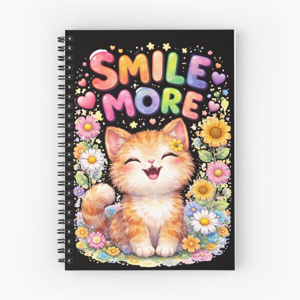Aperçu de l'œuvre T-shirt Chat Kawaii Mignon Souriez Plus, Chaton Coloré à Fleurs, Design Positif et Joyeux créée et vendue par ArtsBorn2Create.