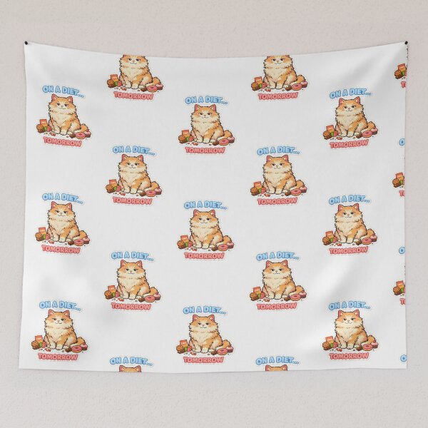Item preview, On a Diet… Tomorrow – Funny Fluffy Cat Sticker designed and sold by Bettybee00.
